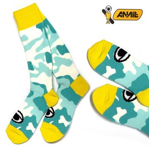 ANNIE BOARD SPORTS SOCKS 애니 스키 스노우보드 겨울 양말 성인남성 25-28cm, [얼룩무늬]옐로우그린, 1개