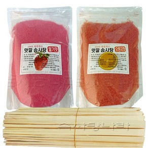 맛깔 천연색소사용 솜사탕재료 C형 (맛깔슈가2Kg 나무스틱200개)-딸기 오렌지, 1세트, 2kg