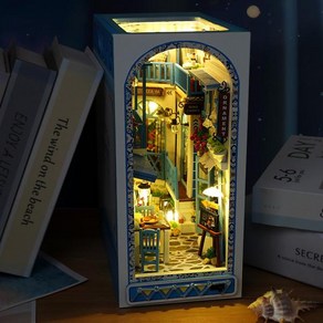 북눅 책꽂이 미니어처 북엔드 DIY 책 구석 키트 나무 인형 집 책장 삽입 장식 따뜻한 빛 3D 퍼즐 어셈블리 빌딩 모델 선물, TC17, 1개