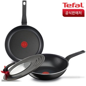 테팔 심플리클린 후라이팬 세트 3p, 블렉 + 레드, 후라이팬 30cm + 웍 28cm + 멀티뚜껑