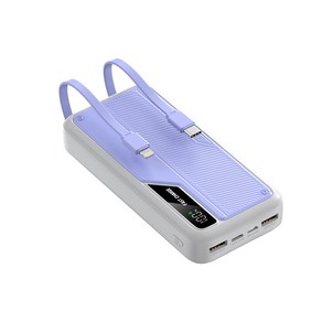 PD22.5W 대용량 충전케이블 2개 내정된 LCD 전량 표시 고속충전 보조배터리 20000mAh, PD 22.5W, 퍼플