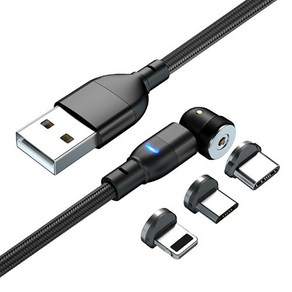 티앤디스토어 540도 회전 마그네틱 3개의 노즐 고속 충전케이블, 1개, USB 블랙, 2m