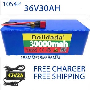 DAWEIK2023 고출력 배터리 팩 36V 배터리 10S4P18650 100Ah 1000W 42V 100000mAh 전기 자전거 BMS +, [01] 30000MAH, 1개
