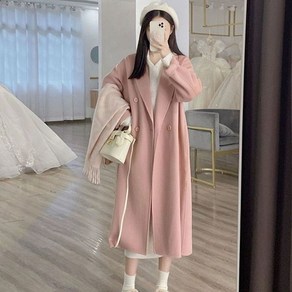 Asue 여자 패션 양면 롱 캐시미어코트 더블 코트 데이트룩