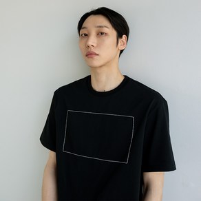 [꼼소넛] Rectangle stitch t-shit (Black) [Unisex]