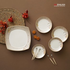 한국도자기 사군자 뷔페세트 9p 티포크 포함, 골드, 1개