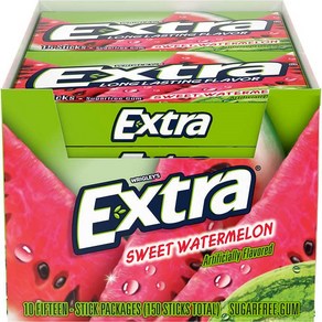 [미국직배송]엑스트라 스윗 워터멜론 슈가프리 껌 Exta Suga Fee Chewing Gum Sweet Watemelon Slim Pack 15스틱 x 10팩, 150개, 2.5g