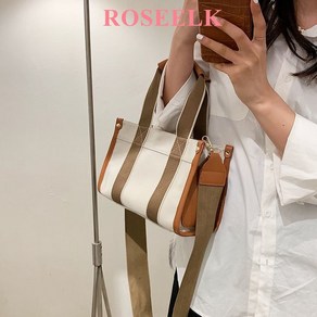 ROSEELK 여름 심플 캔버스 대용량 스퀘어 토트백 쇼핑백