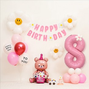 [피앤비유니티] 데이지곰돌이 가랜드형 생일풍선세트, 04-8)데이지곰돌이 가랜드형-핑크 숫자8, 1세트