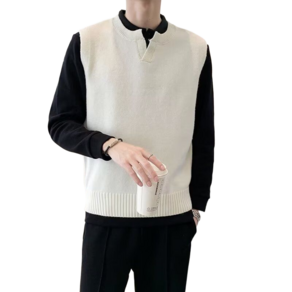 남자 트임 헨리넥 하프 니트 조끼 베스트 Men's Knitted Vest 하늘비즈 A31 B629G173