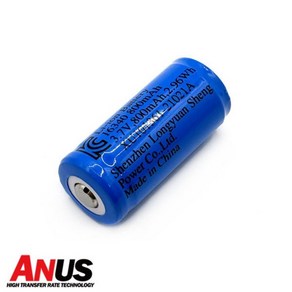 16340배터리 800mAh 3.7v 아누스 리튬이온배터리 충전건전지 보호회로 KC인증, 1개, 1개입