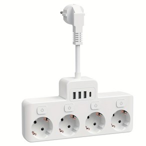 8-in-1 전원 스트립 USB 4 AC 소켓 콘센트 4 USB 포트 (1 Type-C) 라이트 블루 개별 스위치 가정 사무실 및 여행용 플렉시블 짧은 코드 벽 소켓 어댑터