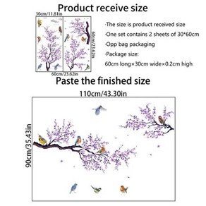 트리스티커 트리시트지 핑크 매화 나무 새 집 방 장식 포스터 벽 스티커 침실 접착 벽지 가구 인테리어, 2) MS8500