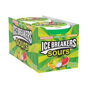 ICE BREAKERS Sous Assoted Fuit Flavoed Suga Fee Mints 아이스 브레이커 사워 모듬 과일 맛 무설탕 민트 틴 1.5온스(8개입, ICE BREAKERS Sous 다양한 과일 맛 무설, 1개, 42g