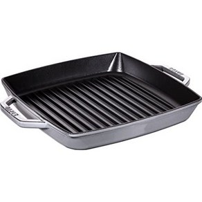 STAUB 주철 그릴 더블핸들 사각 28x28cm 그레이 그라파이트, 1개