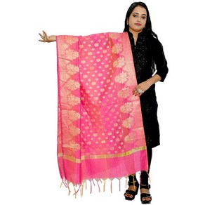 Pamila Fashion 여성용 면 실크 Zai Wok Banaasi Dupatta net dupatta 인도복 인도 스카프 사리 스카프(015) 주황색.