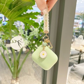 Sinsoledad Cute Geen AiPods 1/2 and Po Case with Little Daisy Keychain 귀여운 초록색 케이스 국화 열쇠 고리, AiPods Po