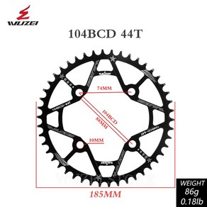 자전거 체인 WUZEI 104BCD 둥근 모양 Chainings 30T 32T 34T 36T 38T 40T 42T 44T 46T 48T 50T 52T 좁은 와이드 휠 MT, 08 44T ound, 1개