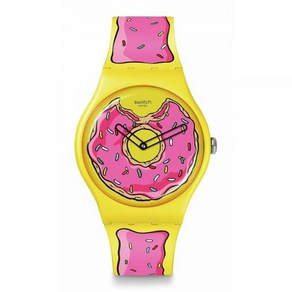 Swatch Simpsons 캐주얼 도넛 시계 세컨즈 오브 스위트니스 옐로우 심슨 가족 135267