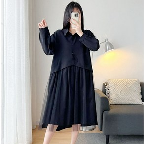 브루니 빅사이즈원피스 봄신상 레이어드 블랙 원피스 3XL~9XL R100