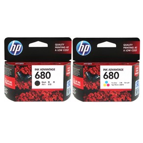 HP 잉크 2종 세트 HP680, 검정, 삼원색, 1세트