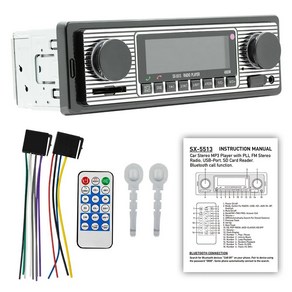 플레이어 오디오 스테레오 레트로 MP3 튜너 AUX USB 노브 자동차 리시버 빈티지 FM 라디오 듀얼 액세서리 블루투스 클래식 스피커, 5513, 1개