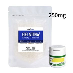 [식약처허가] 젤라틴 공캡슐 비스프리 할랄 인증 실리카겔 약통 포함, 투명250mg, 1개, 200정