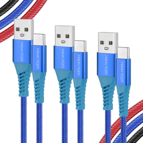 [1+1+1] 만타이거 라딕스 USB A to C타입 3A 고속충전 케이블, 3개, 블루, 50cm