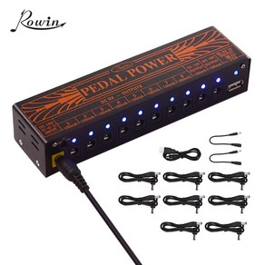 Rowin 소형 기타 이펙트 전원 공급 스테이션 10 격리된 DC 출력 9V 12V 18V 5V USB, EU Plug, PEDAL POWER, 1개