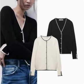 ZARA 자라 데일리 배색 기본 펄 라운드 니트 가디건