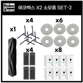 [RoboClean] 에코백스 X2 옴니 호환 소모품 물걸레 먼지봉투 더스트백 사이드 브러시 브러쉬 먼지통 필터 에코벡스, 1개, [THM-X2-세트2] 14468