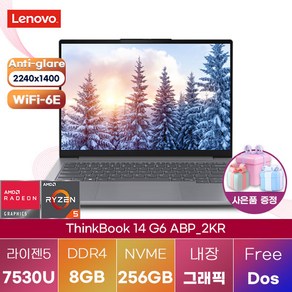 레노버 ThinkBook 14 G6 ABP 21KJ0032KR 윈도우11 학생용 가성비 노트북 업무용 노트북, FREE DOS, 8GB, 256GB, 라이젠5, 그레이