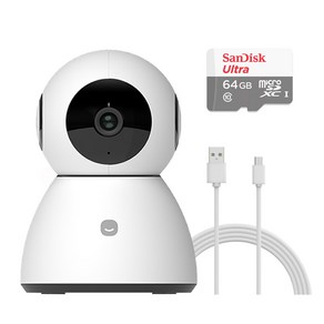 헤이홈 스마트 홈카메라 Po 플러스 + SD카드 64GB + 케이블 3m 가정용 CCTV AI 모션추적, GKW-MC058-KIT-02, 1개