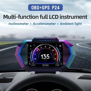 새로운 P24 HUD OBD2 GPS 자동차 헤드 업 디스플레이 경사계 + 가속도계 보안 알람 물 오일 온도 과속 진단