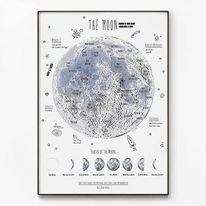 우주 포스터 아이방 그림 세계지도 액자 달, A3 중형 포스터 + 액자/블랙