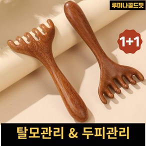 루미나골드핏 천연나무 괄사 두피 림프순환 마사지기 괄사빗, 브라운 AA, 1세트