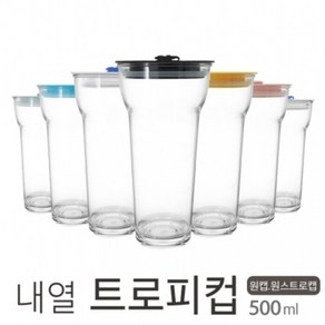 아조아닷컴 내열 트로피컵 원캡 원빨대캡 500ml, 4.스카이블루캡-투명컵-1개, 1개