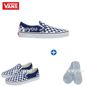 [YUYU] Vans 반스 Checker-board 체커보드 컬러 슬립온 띠어리 블루 + 페이크삭스 1P