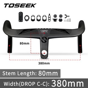 카본핸들바 드롭바 TOSEEK 자전거 핸들 바 도로 부품 사이클 컴퓨터 설치대 포함 T800 탄소 섬유 28.6mm, CHINA, 1개