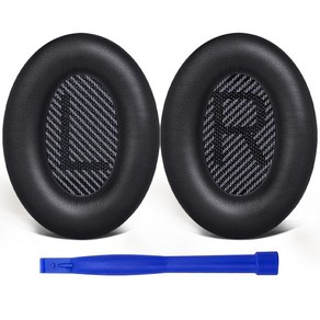 SOULWIT 교체용 이어패드-호환 모델 보스 Bose QuietComfot 35 QC35/QC35 II 헤드폰 소음 차단 폼 두께 추가 1쌍, Black, Potein Leathe, 1개