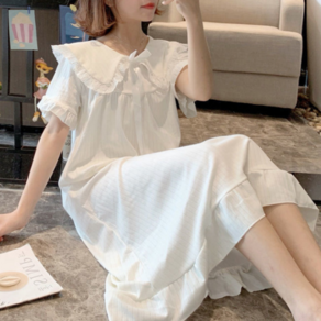야오야오 여성용 빅카라 리본 프릴 공주 반팔 원피스 잠옷