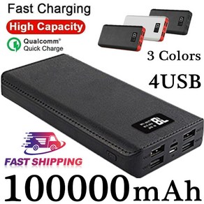 ARTECK®휴대전화를 위한 휴대용 빠른 위탁 100000mAh 4 USB 힘 은행 LED 충전기, 랜덤 컬러