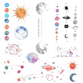 컬러 우주 타투 스티커 세트 (10종), 1개