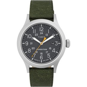 타이맥스 정품 남성용 Expedition Scout 40mm 쿼츠 가죽 스트랩 그린 20 캐주얼 시계모델 TW4B229009J, 1개