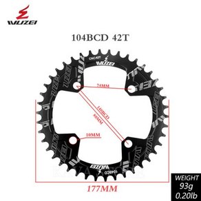 WUZEI MTB 자전거 체인링 싱글 플레이트 좁은 원형 104BCD 30 32 34 36 38 40 42 44 46 48 50 52T, 6) 104BCD 42T, 1개