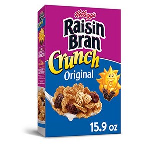 Kellogg's Raisin Ban Cunch Beakfast Ceeal Fib 켈로그 건포도 밀기울 크런치 아침용 시리얼 섬유질 시리얼 실제 과일로 만든 오리지널, 1개, 450g