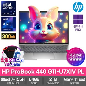 HP AI 노트북 PoBook 440 G11-U7XIV PL WIN11Po 64GB램 SSD2TB 울트라7-155H 5MP NPU 300nits 업무용, WIN11 Po, 64GB, 2TB, 실버