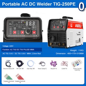 ANDELI 220V AC DC TIG 용접기 MMA 리프트 HF 펄스 3 인 1 알루미늄 인버터, 1개, 5) LED TIG-250PE P0