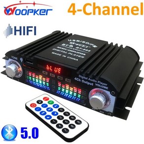 오디오앰프 Woopker HIFI 오디오 앰프 4 채널 디지털 사운드 블루투스 5.0 홈 시스템 자동차 노래방 USB SD AUX 지원