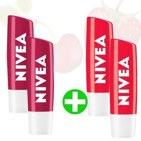 NIVEA 니베아 체리+ 스트로베리 과일 립밤세트, 4개, 4.8g, 체리샤인(2개)+스트로베리샤인(2개)